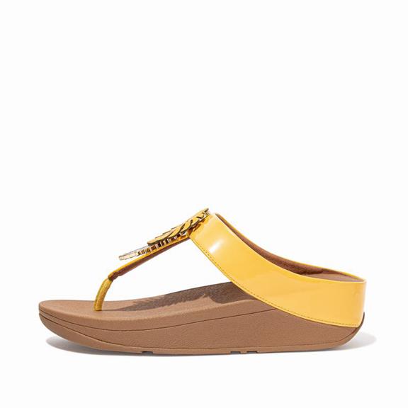 Sandales Entre-Doigts Femme Fitflop Fino Faux Cuir Orange / Jaune (IPH086931)